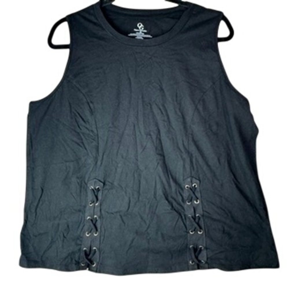 Organic Generation Womens 2X Black Cotton Lace Up Grommet Sleeveless Top GT4146X